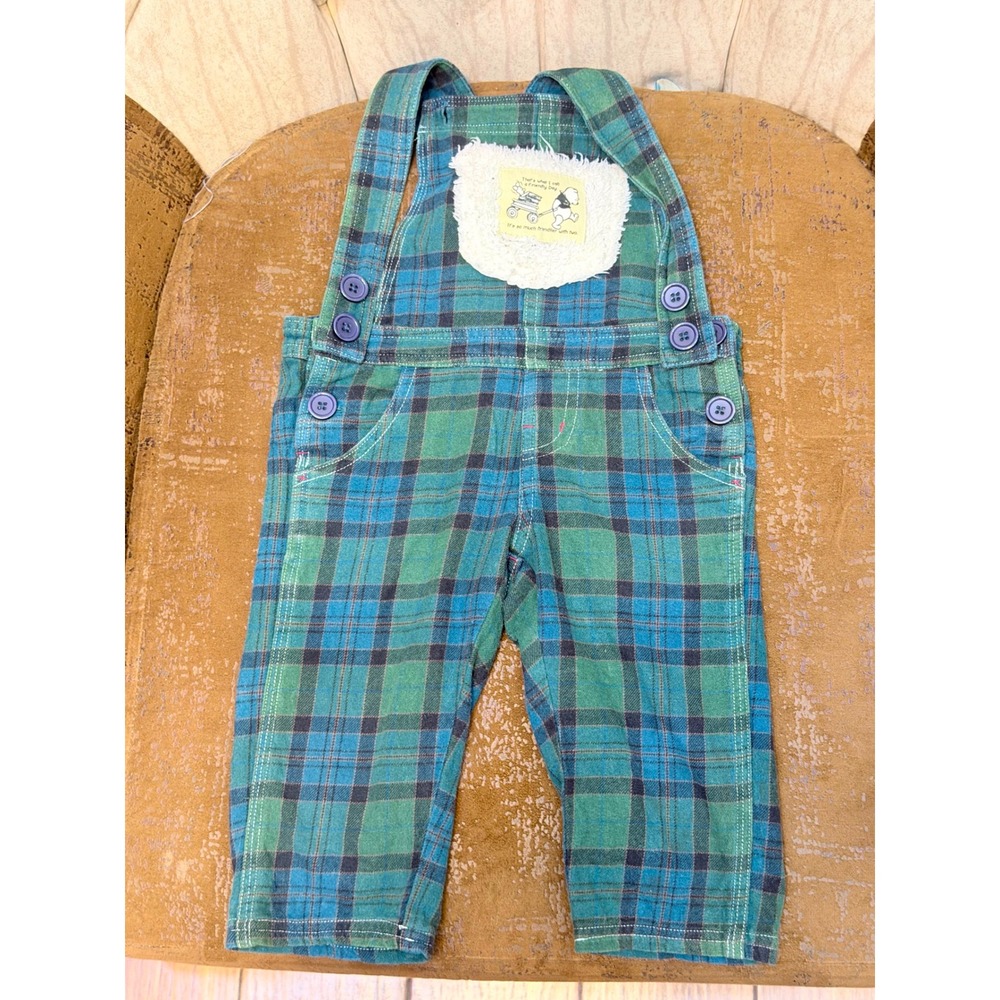 Disney Winnie the Pooh Green Plaid Flannel Overalls Size 95cm 2T 3T 332109121